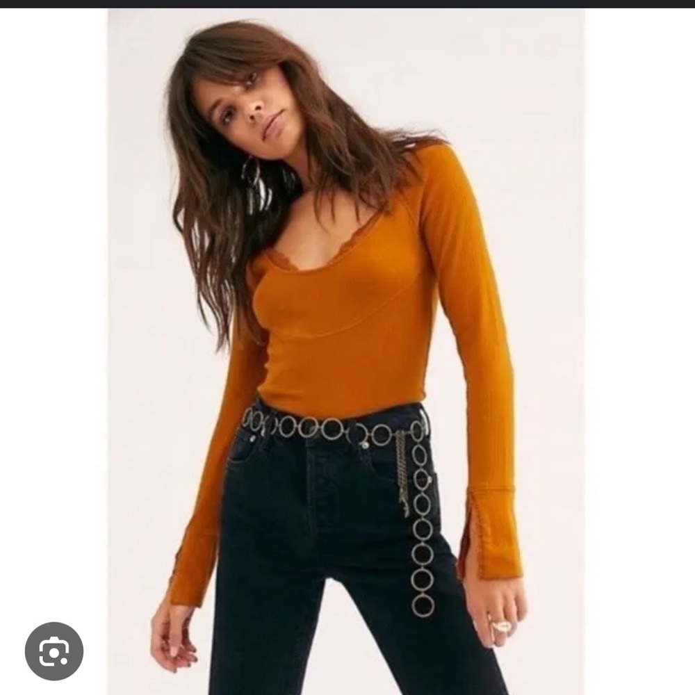 Free People Ribbed Lace Long sleeve S